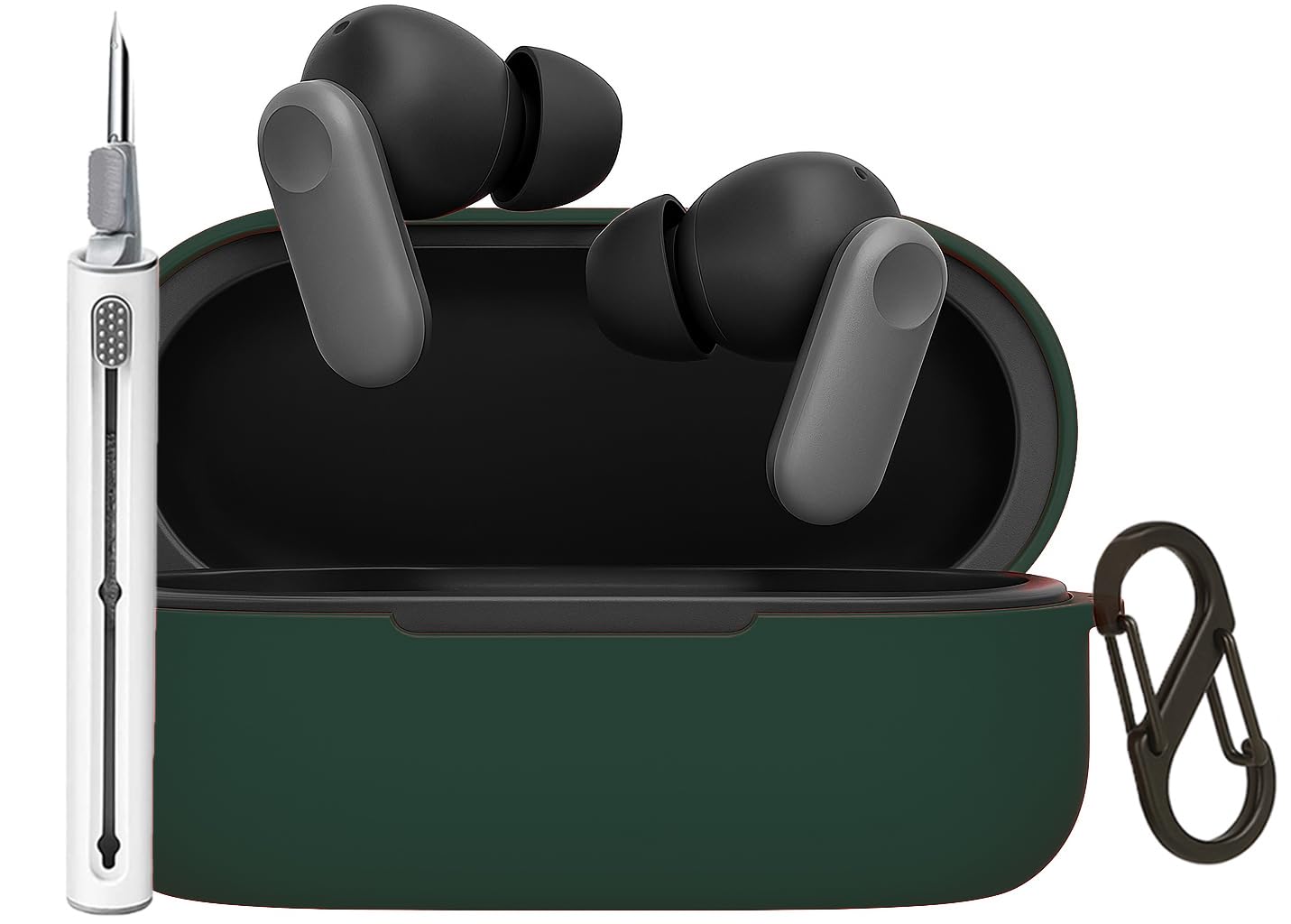 YellowInc Silicone Case Cover with Earphone Cleaning Pen Compatible with Oneplus Nord Buds 2r (Earbuds Not Included) (Dark Green)