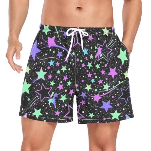 Bañador corto de hombre con estrellas y arcoíris negro de secado rápido