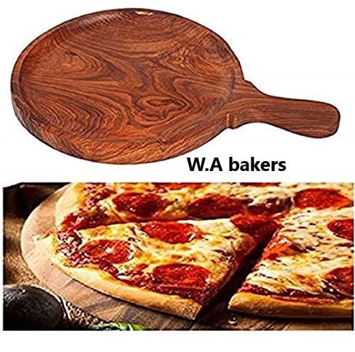 Image of W.A Bakers Wooden Round Pizza Bat with Handle /Bat /Board (Brown) Large (12 inch)