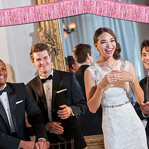 Image of 6 Pack 10 Feet Foil Fringe Garland Metallic Tinsel Streamers Banner Wall Hanging Curtain Backdrop Banner for Parade Floats, Thanksgiving, Christmas, Birthday, Halloween Party Decorations(Pink)