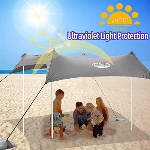 Image of UMARDOO Family Beach Tent Canopy Sun Shade Portable, Large Compact Beach Sun Shelter Easy Setup with Packable Bag for Outdoor Travel (Grey, 10X10 FT. 4Poles)