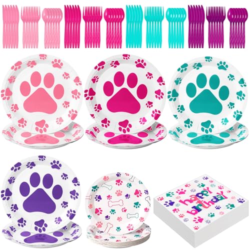 Assiettes patte de chien et serviettes jetables pour décoration anniversaire fille