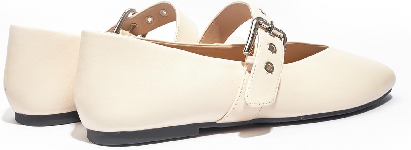 C.Paravano Women's Flats Shoes | Comfortable Slip on Shoes | Ballet Flats Dress Shoes | Round Toe Mary Jane Flats with Metal Buckle Strap