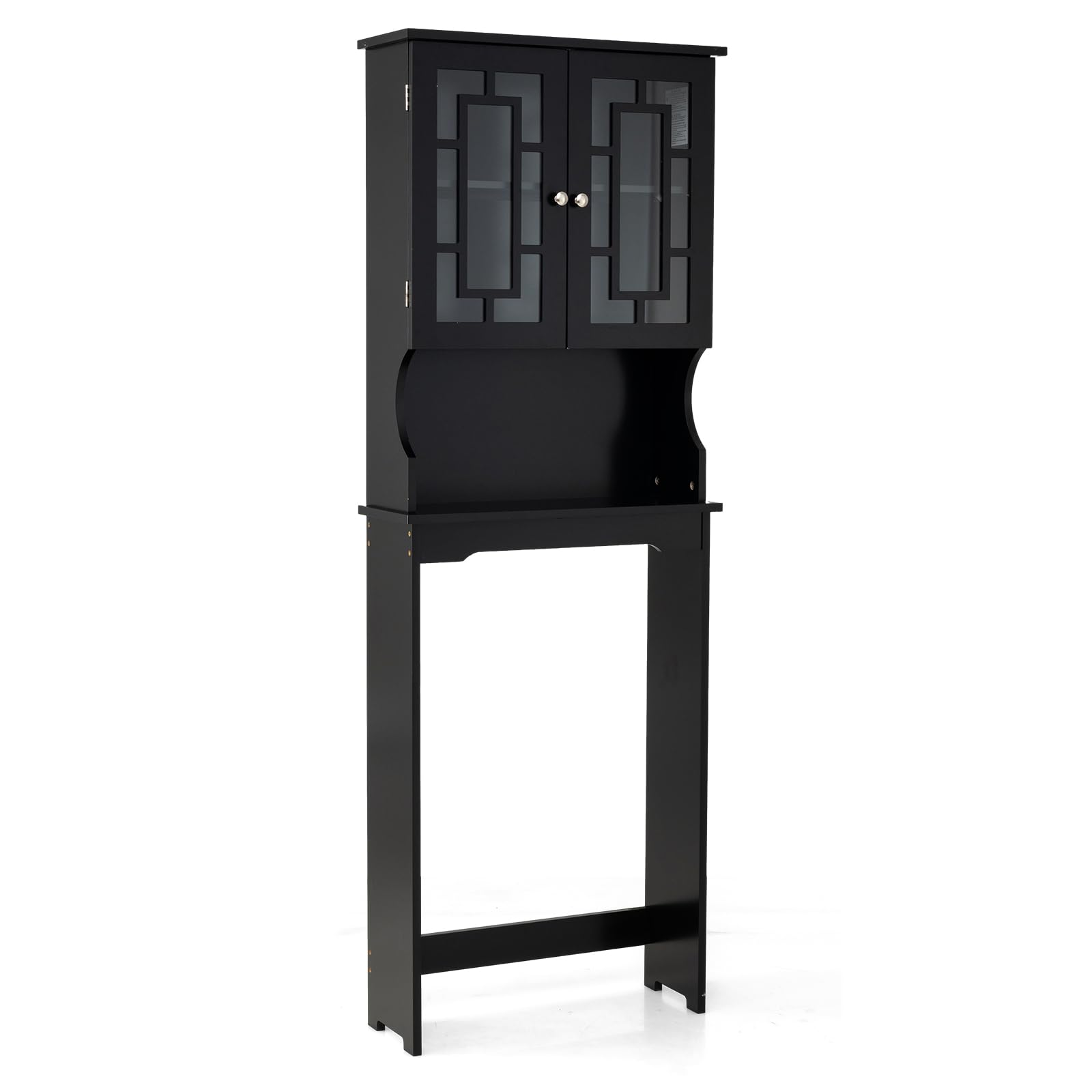 GYMAX Scaffale da Bagno sopra WC Armadio Portaoggetti per Lavatrice, Scaffale Salvaspazio da Bagno, Armadietto con 2 Ante, di Legno, 170,5x60x21,5 cm (Nero)