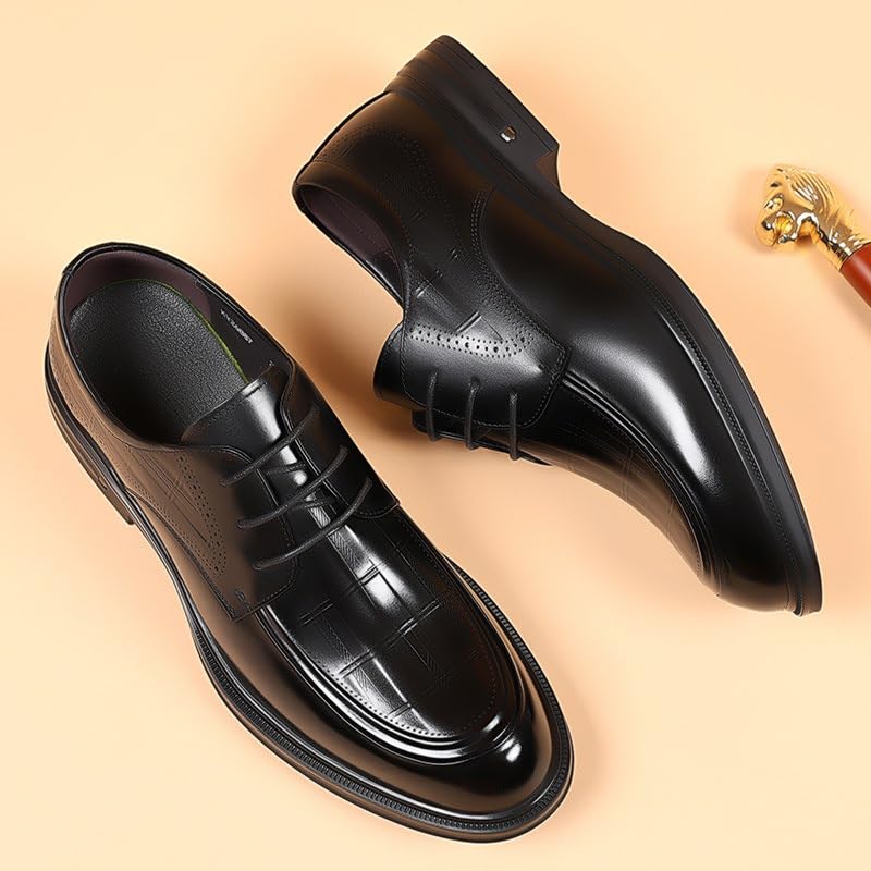 Men's Leather Shoes Business Casual Shoes Wedding Shoes Embossed Burnished Finish Handmade Stitching Wedge Flat Sole Comfortable Breathable(White-Patch Five-Pointed star4,9)4