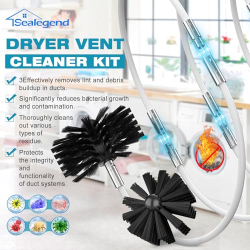 Sealegend 40 FEET Dryer Vent Cleaner Kit, 2 Pack Lint Brush with Drill Attachment, Extends Up to 40 Feet Flexible Rods with Storage Bag, Fireplace Chimney Brushes - Thumbnail 3