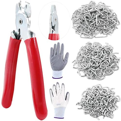 Swpeet 360Pcs 3/4" 1/2" 3/8" Galvanized Hog Rings with Straight Hog Ring Pliers Assortment Kit, Professional Upholstery Hog Rings Installation Kit for Bungee Shock, Cords, Animal Pet Cages, Bagging