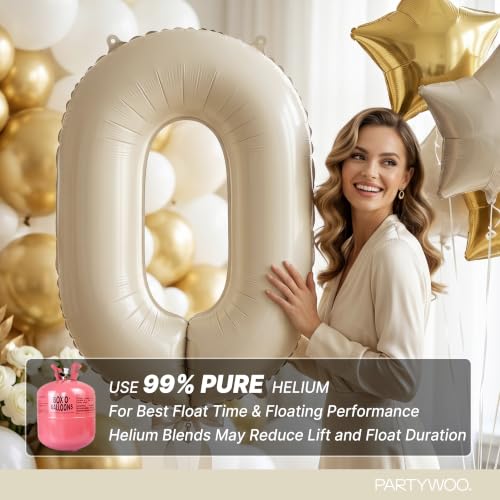 Image of PartyWoo Beige Number 0 Balloon 40 Inch 25pcs White Sand Foil Star Gold