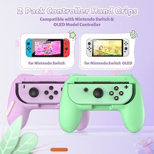 Image of FASTSNAIL Grips Compatible with Nintendo Switch for Joy Con & OLED Model for Joycon, Wear-Resistant Handle Kit Compatible with Joy Cons Controllers, 2 Pack (Purple and Green)