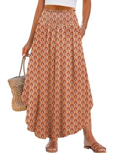 Image of ANRABESS Women's Maxi Skirts Summer Boho Floral High Waisted Flowy Swing Pleated Beach Long Skirt with Pockets