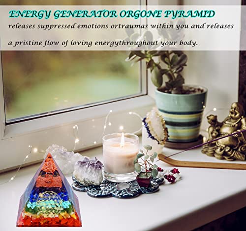 7 Chakra Orgonite Pyramid, Orgone Crystal Pyramid For Positive Energy Protection, Anti-Stress, Spiritual Balance And Healing Crystal Gemstone Pyramid - Perfect For Office/Home Decor #TOP4