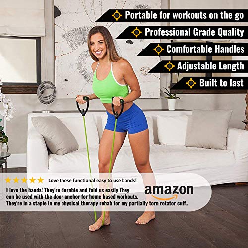 DYNAPRO Exercise Resistance Bands – Adjustable, Comfort Handles, Professional Quality - Workout Guide Included, Perfect for Any Home Fitness Training Program Sold Individual or Set (Five Bands)