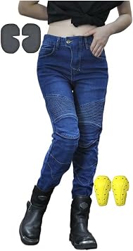Women Motorcycle Pants Motorbike Biker Denim Jeans Removable CE Armor Knee, Hips ElasticLarge