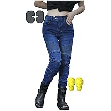Women Motorcycle Pants Motorbike Biker Denim Jeans Removable CE Armor (Knee, HIPS) Elastic