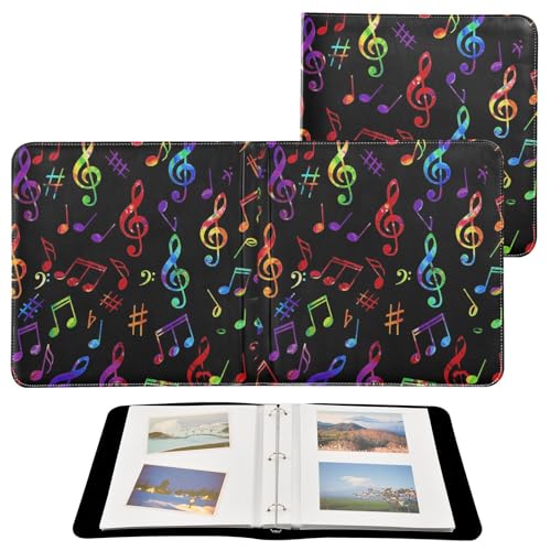 Álbum de fotos grande JIPONI con notas musicales arcoíris neón, álbumes de scrapbooking con cubierta de cuero DIY para fotos de 4x6, 5x7 y 6x8 pulgadas, libro de recuerdos autoadhesivo para bodas, bebés y familia miniatura 2