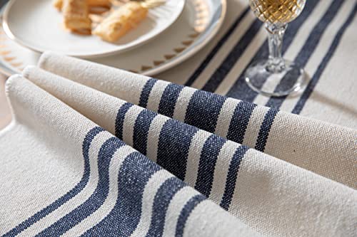 Boho Table Runner for Modern Farmhouse Decor, Dining Table décor 13 x 90 Inch Long with Handcrafted Tassels, Navy Blue and Beige Stripe Table Runner for Home Boho décor by Caflife - Used condition - Image 5