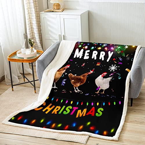 Homewish Merry Christmas Blanket Xmas Throw Blanket for Bed Chicken Print Fleece Blanket Rainbow Neon Sherpa Blanket White Snowflake Decorations Plush Blanket Kids New Year Gifts - Image 2