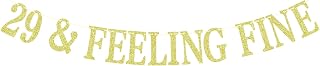 29 & Feeling Fine Banner, Not 30 Yet, Cheers to 29 Years, Rip My Youth, Happy 29th Birthday Party Decorations Gold Glitter