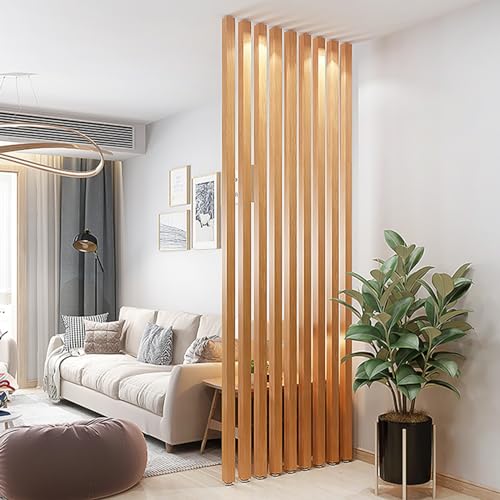 9 Pcs Metal Room Privacy Partition Column with Wood Grain Finish, 1.2/1.5/1.8/2/ 2.2/2.4 M Tall Living Room Divider Post, Ceiling to Floor Separator Standing Pole(H-240cm/94.4 in/7.8 ft)