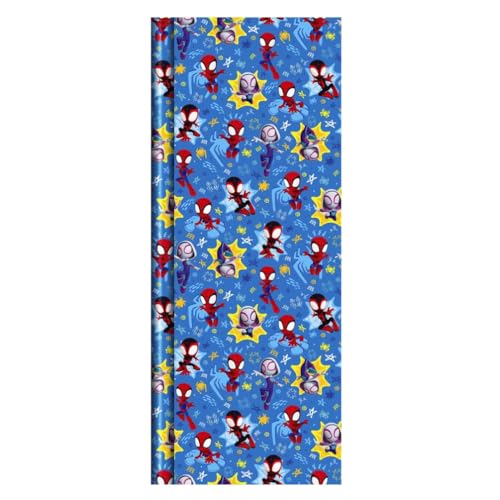 Marvel Spidey and Amazing Friends by Hallmark Wrapping Paper - 3 x 2 Metre Rolls -Plastic Free & Fully Recyclable Wrap- Birthday Wrapping paper