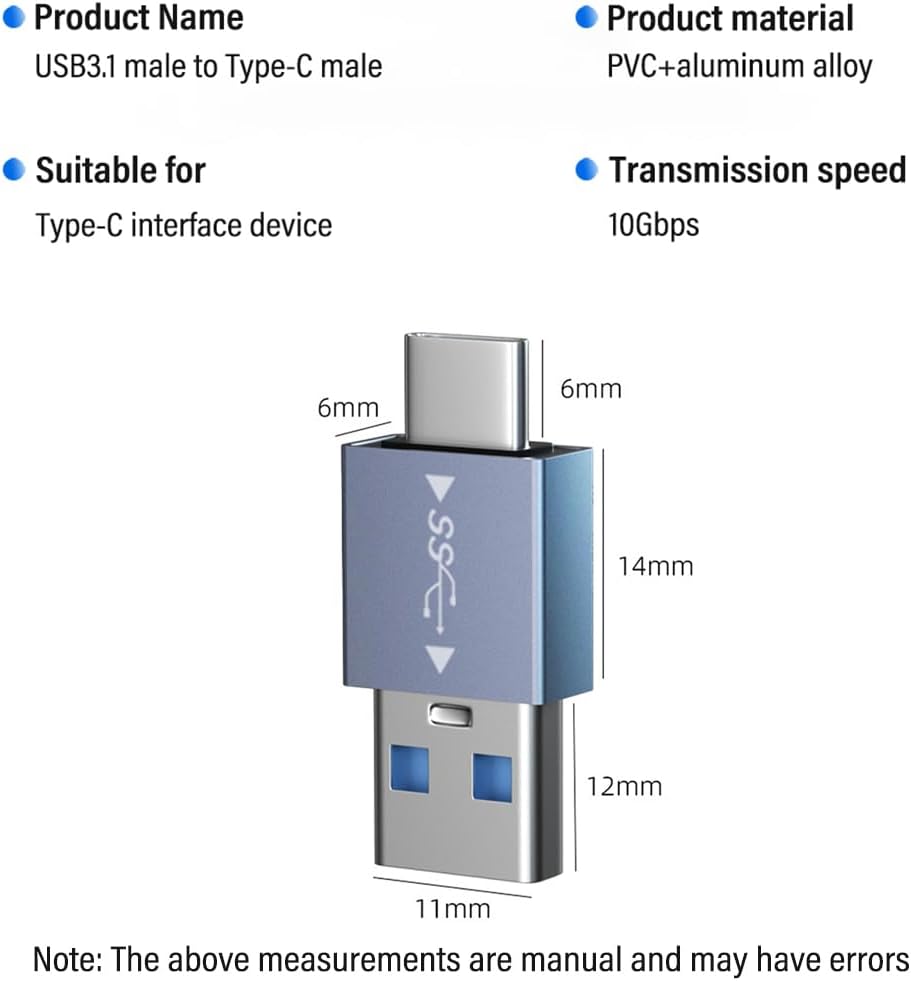 2 PCS Type-C to USB3.1 Adapter,Type-c Male to USB-A Male Converter，Support OTG Function, Suitable for Laptop phablet Phone Connected to U Disk Keyboard (Type-C Male to USB3.0 Male)