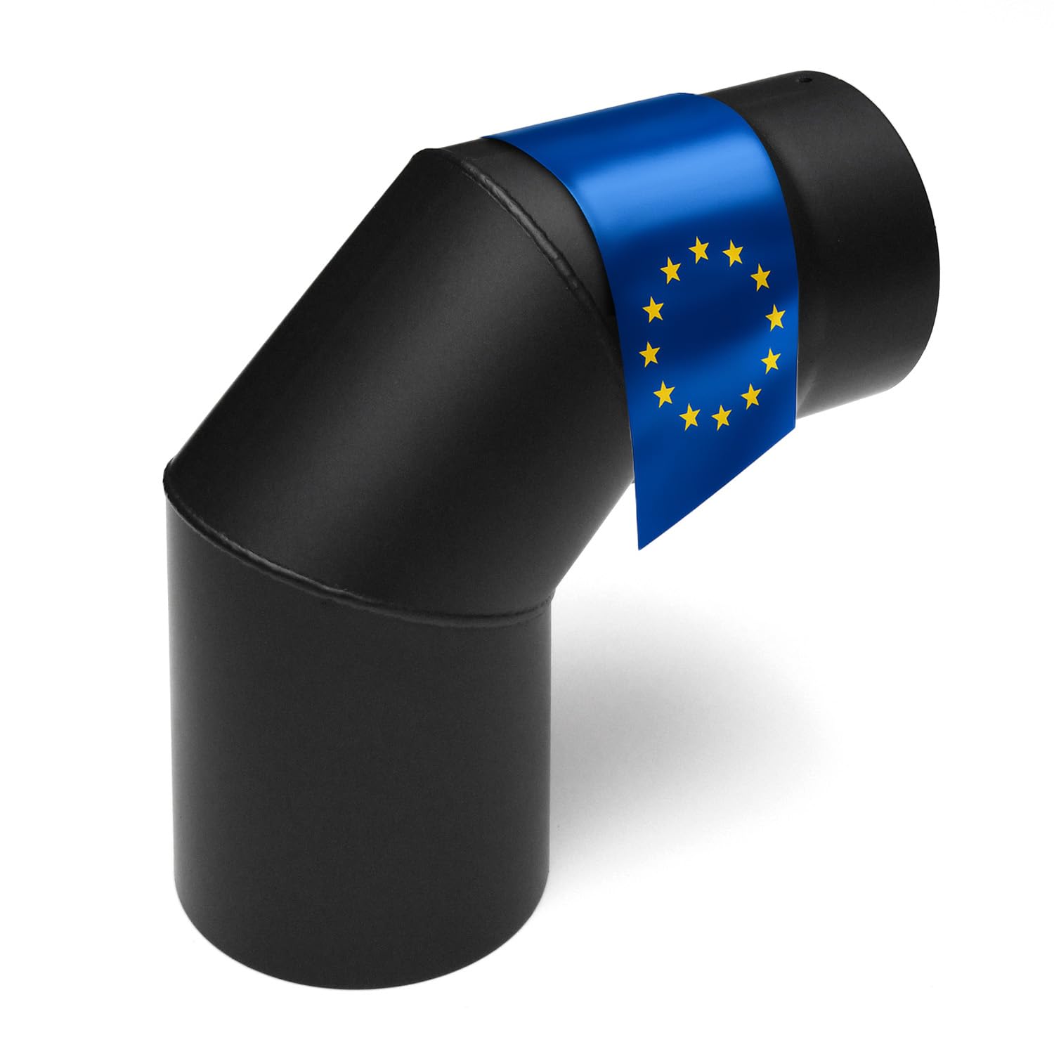 Raik Rauchrohrbogen 3-teilig 150 mm 90° einseitig gezogen Schwarz aus Stahl 2 mm Wandstärke Made in EU temperaturbeständig bis 600 °C für sichere Verbindung zwischen Kamin und Schornstein