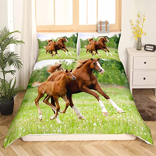 Homemissing Horse Bedding Set Galloping Horse Comforter Cover for Kids Boys Girls Teens Soft 3D Wild Animal Duvet Cover Wildlife Style Bedspread Pcs Quilt Cover Single - Image 2