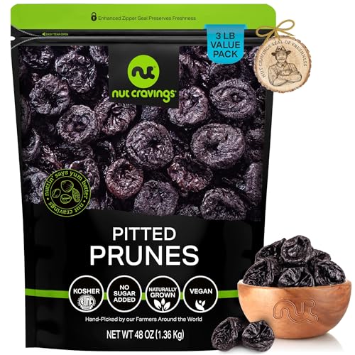 NUT CRAVINGS - Dried Prunes Pitted Unsweetened (48oz, 3 LB) Dry Plums