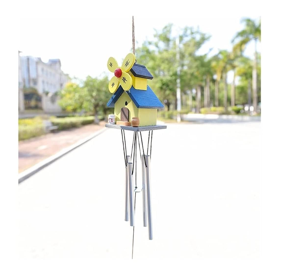 Campanelli A Vento da Giardino Campanelli Eolici A Forma di Casa Campanelli Eolici in Legno per Ornamenti Colorati per La Camera da Letto(Yellow)
