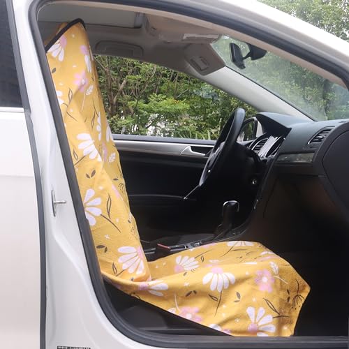 Image of Car Seat Cover Protector Front Seats,for Gym Workout,Running,Swimming,Beach and Hiking,Waterproof Sweat Towel Bucket Seat Covers for Cars SUV Trucks (Chamomile and Yellow, 1Pcs)