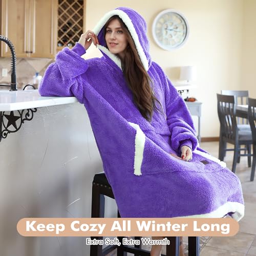 Tirrinia Oversized Sherpa Wearable Blanket Hoodie – Purple — view 7