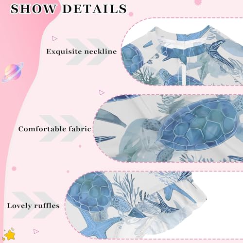 ALAZA Toddler Swimsuit Girl Bathing Suit Swimwear Rash Guard Beach Coastal Turtles Long Sleeve 3T4