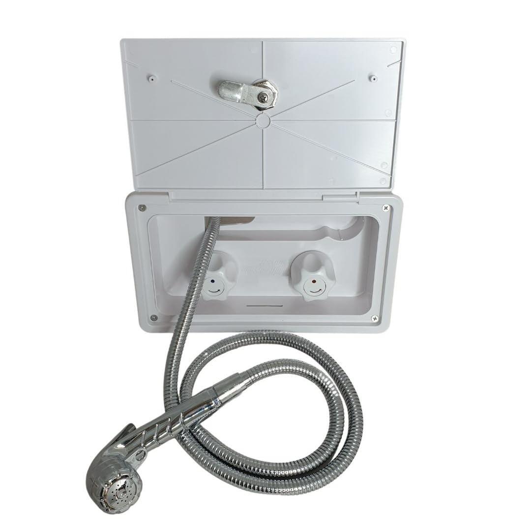 Marvix External Shower Point Water Outlet Box Outdoor Mixer Socket & Pull Out Shower Head Set For Caravan Motorhome Campervan Boat