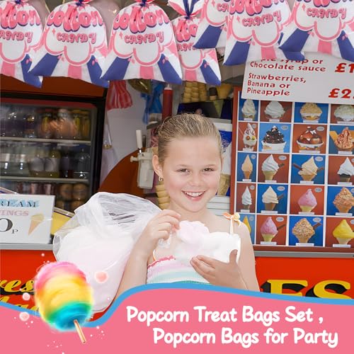 Image of 25 Pcs Cotton Candy Bags with Ties, 12 x 18 Inch Clear Printed OPP Bags for Large Fluffy Cotton Candy, Carnivals, Circus, Birthday Parties & Concession Stand Supplies
