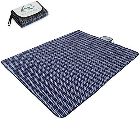 Wind Tour Family Outdoor Waterproof Durable Picnic Blankets with Carry Strap,Foldable 50×70.9 inch Sandproof Beach Mat for Kids Playground Camping Park Hiking Grass Travelling (1, Navy Blue)