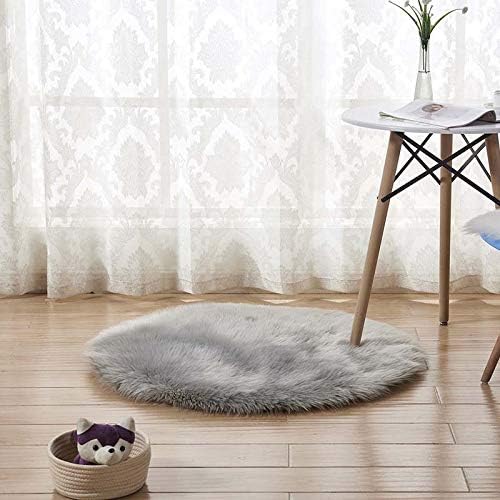 Round Soft Faux Sheepskin Fur Area Rugs Shaggy Silky Plush Carpet...