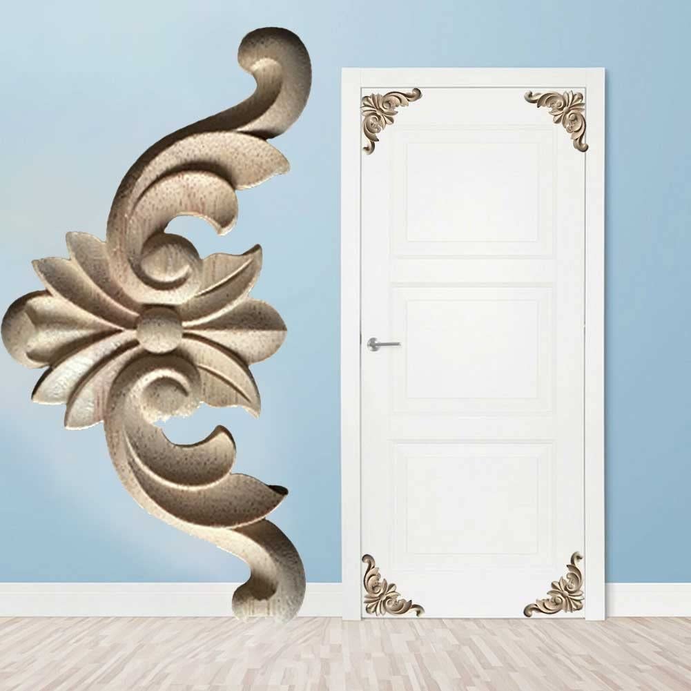 4 Pezzi Di Applique In Legno Intagliato A Mano Per Mobili, Decorazioni Fai Da Te Non Verniciate Per Armadi, Pareti E Porte – Fregi Floreali Classici - 2