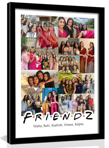 Image of Personalized FRIENDZ Portrait Multiple Pictures Collage Photo Frame | Customised Gift for Best Friends, Girls, Cousins & Travel Memories | Birthday, Farewell, Anniversary | Glare-Free Laminated Wooden Frame | Sizes - A5 /A4 /A3