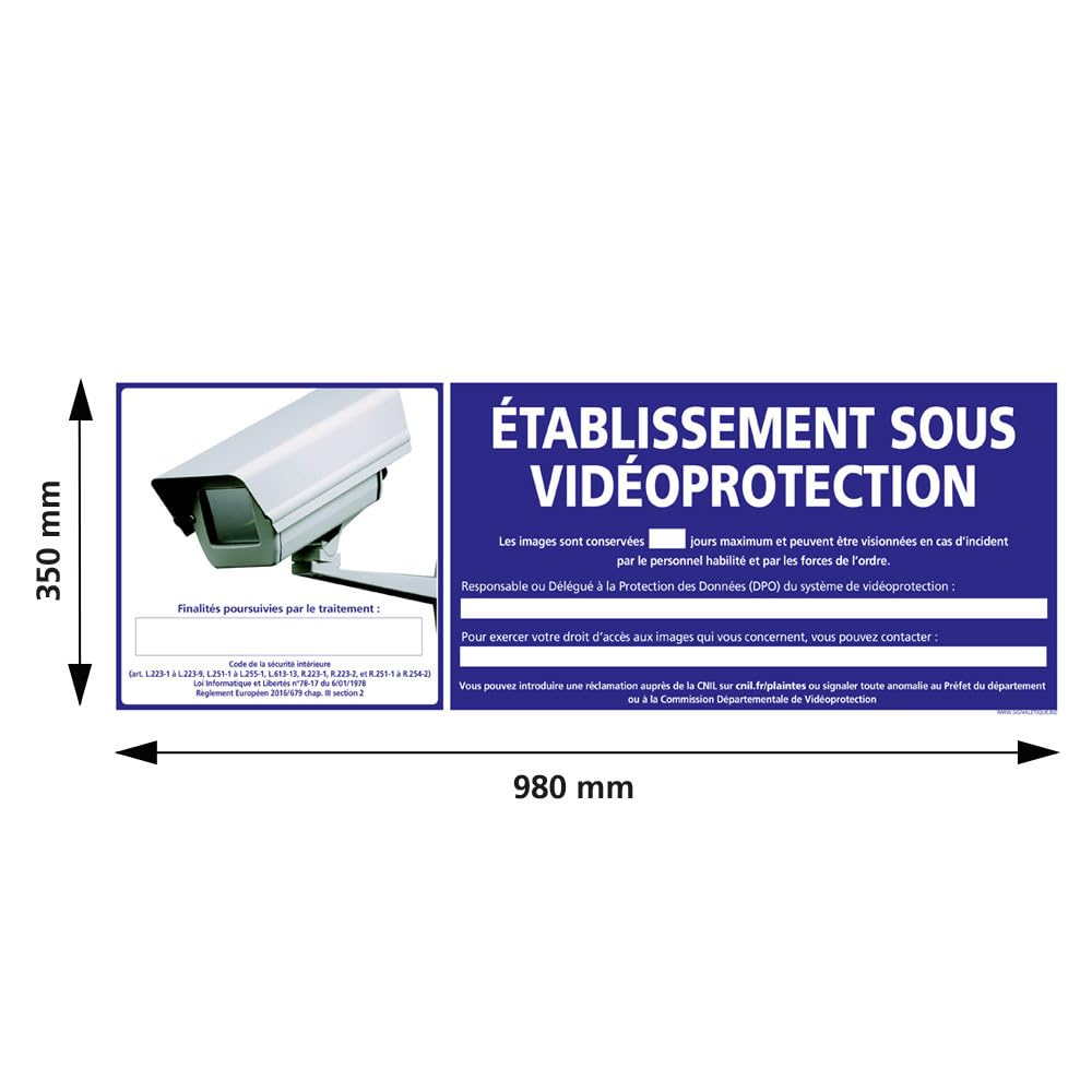 Panneau Information Surveillance Vidéo 24 h/24. G0325. Signalisation Information Sécurité personnalisable - 980 x 350 mm - Aluminium 2 mm - Aluminium 2 mm -