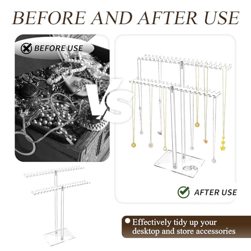 Kettenhalter Schmuck Kettenständer,2 Stöckig Schmuckständer mit 80 Haken Acryl Ketten Halterung Schmuck Transparent Kettenständer schmuck Halsketten Ständer für Ohrringe Armbänder Ring Armband,1 Stück