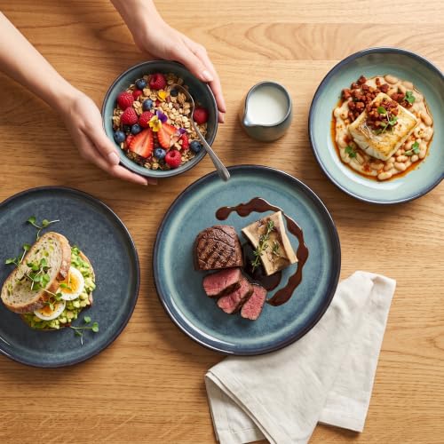 Image of Ceramic Dinnerware Set(16 pcs) Serve 4 people, Plates & Bowls Sets, Reactive Glaze Dishes Set, Chip Resistant and Scratch Resistant, Dishwasher, Microwave Safe, Suitable for dinner, party
