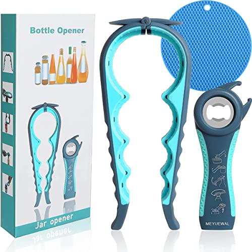 Jar Bottle Opener Non Slip Jar Gripper - Pad Rubber Jar Can Lid Opener,Bottle Opener Kit Can Opener with Non Slip Gripper Pad,5 in 1 Multi Function Non-Slip Opener for Weak,Senior, Arthritis Hands