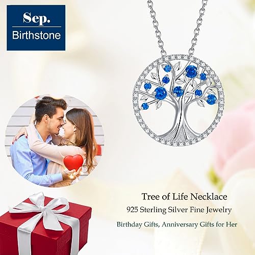 Tree of Life Jewelry for Women Birthday Gifts for Wife Mom September October Birthstones Necklace Blue Sapphire Pink Tourmaline and More Stones Jewelry 925 Sterling Silver2