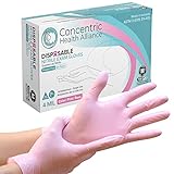 Concentric Pink Nitrile Exam Gloves Disposable Powder-Free, Non-Sterile, Latex-Free Nitrile Gloves, Elastic, Soft, for Sensitive Skin, Medical Grade Gloves Single Use - (4Mil, Case of 1000 - Medium)
