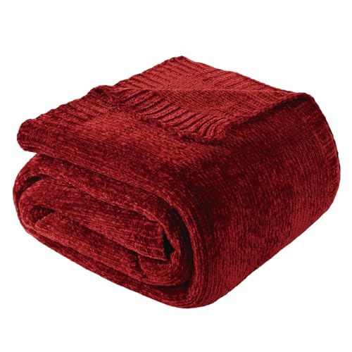 BATTILO HOME Christmas Red Throw Blanket for Couch, Chenille Knit Blanket for Sofa, Chair, Christmas Decor, Super Soft Blanket, 51