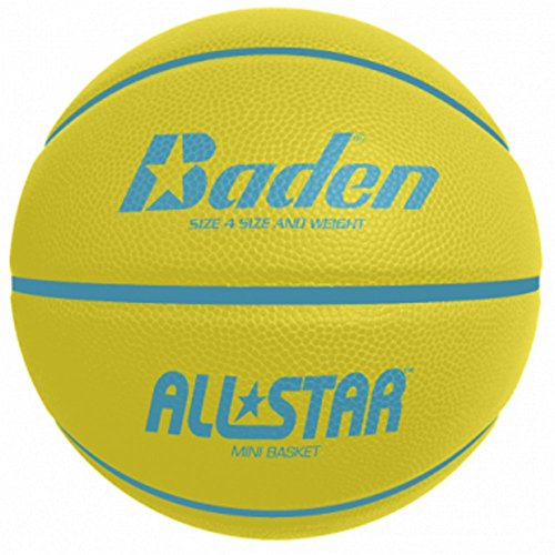 Baden Junior All Star Deluxe Rubber Basketball, Indoor and Outdoor Ball, Yellow and Blue, Size 4