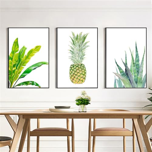 Carteles Botánicos Cuadro Moderno Minimalista Piña Aloe Vera 60x70cm 3 Piezas Sin Marco