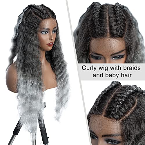 FASHION IDOL Lace Front Curly Wigs 31" Long Synthetic Natural Water Wavy Wear to Go Wig for Women Balk with E Type HD Lace Wig (GT4/GREY/60F - Image 2