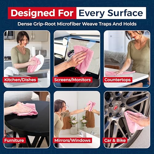 Image of USANOOKS Microfiber Cleaning Cloth Light Pink - 8 Pcs 12.5 inchx12.5 inch - High Performance - 1200 Washes, Ultra Absorbent Towels Weave Grime & Liquid for Streak-Free Mirror Shine - Car Washing Cloth