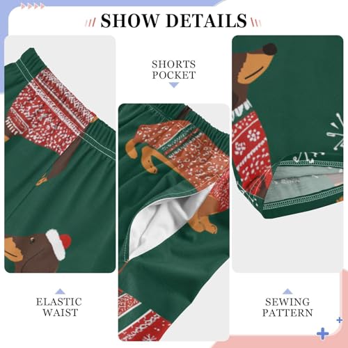 Christmas Dachshund Snowflakes Boys Long Pants Soft Trousers Elastic Waist Kids Lounge Bottoms with Pockets S-XL4
